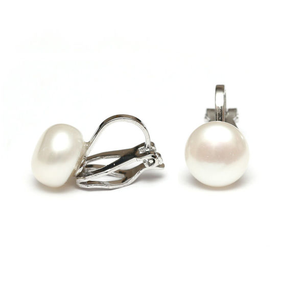 Ovale Perlen aus Süßwasserkultur in AA Qualität auf Weißgoldbeschichteten Clips