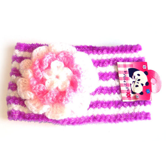 Purpurrot-weiß gestreiftes Haarband mit rosa-weißer Blume