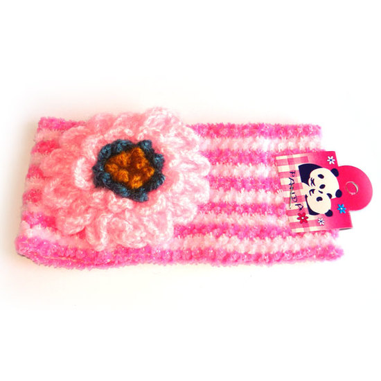 Pink stripe hairband with pink and brown flower