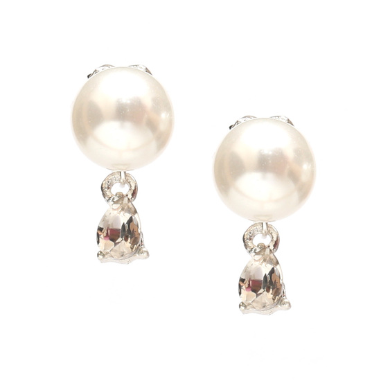 Weiße Perlenimitate mit tropfenförmigen Kristallen, inkl. Geschenkbox